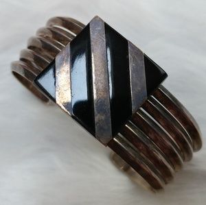 Adjustable Stripe Square Pendant Cuff Bracelet